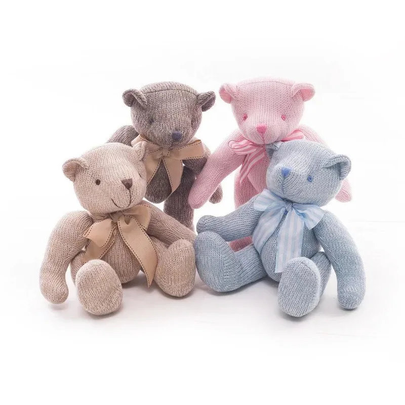 

28cm cute wool doll knitted teddy bear stuffed toy joint bear doll plush toy Valentine's Day gift kids toys