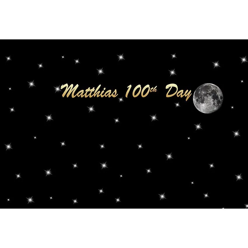 Black Sky Glitter Stars Moon Backdrop Newborn Baby Shower Props Customized Name Date Kids Children Party Photo Booth Background |