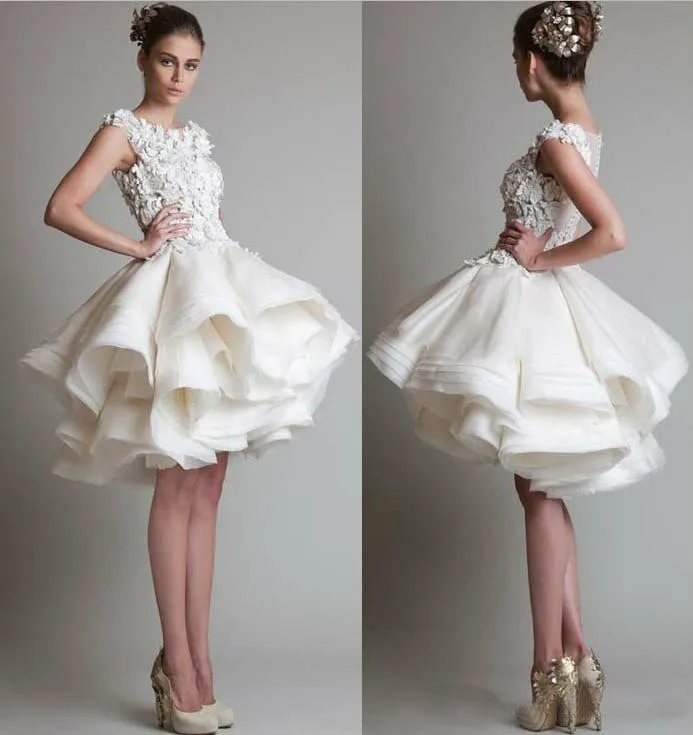 Custom Made 2020 Ball Gown Short Beach Dresses For Wedding Vestido Noiva Praia Lace Appliques Casamento Princess Bridal Gowns