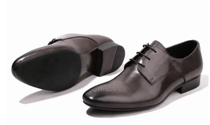Мужские туфли-броги с острым носком на шнуровке, с вырезами, итальянские туфли-Дерби, британский стиль, Кожаные Деловые модельные туфли, серый цвет