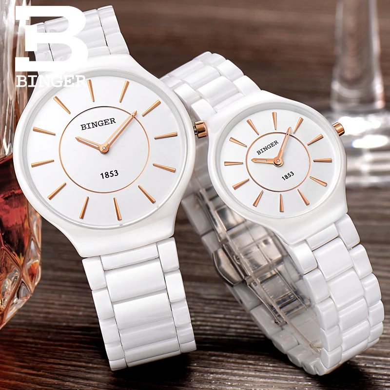 Switzerland Binger Космические керамические кварцевые часы пара мода влюбленных стиль люксовый бренд водонепроницаемые наручные часы B8006