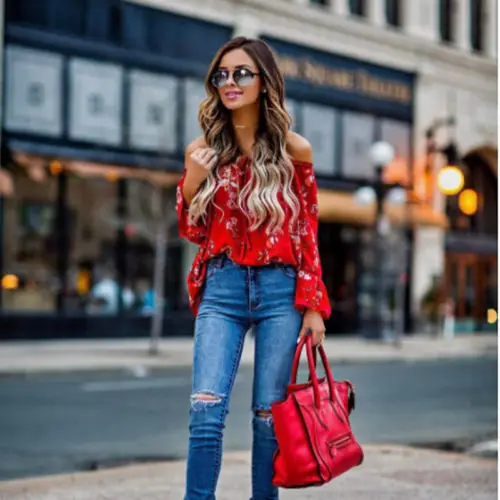 Женская блузка с открытыми плечами длинным рукавом и воротником лодочкой|blouse