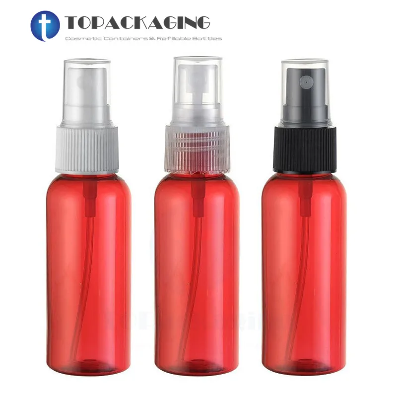 

50PCS*50ML Spray Pump Bottle Fine Sprayer Mist Atomizer Empty Cosmetic Container Perfume Packing Red Plastic Refillable Bottle