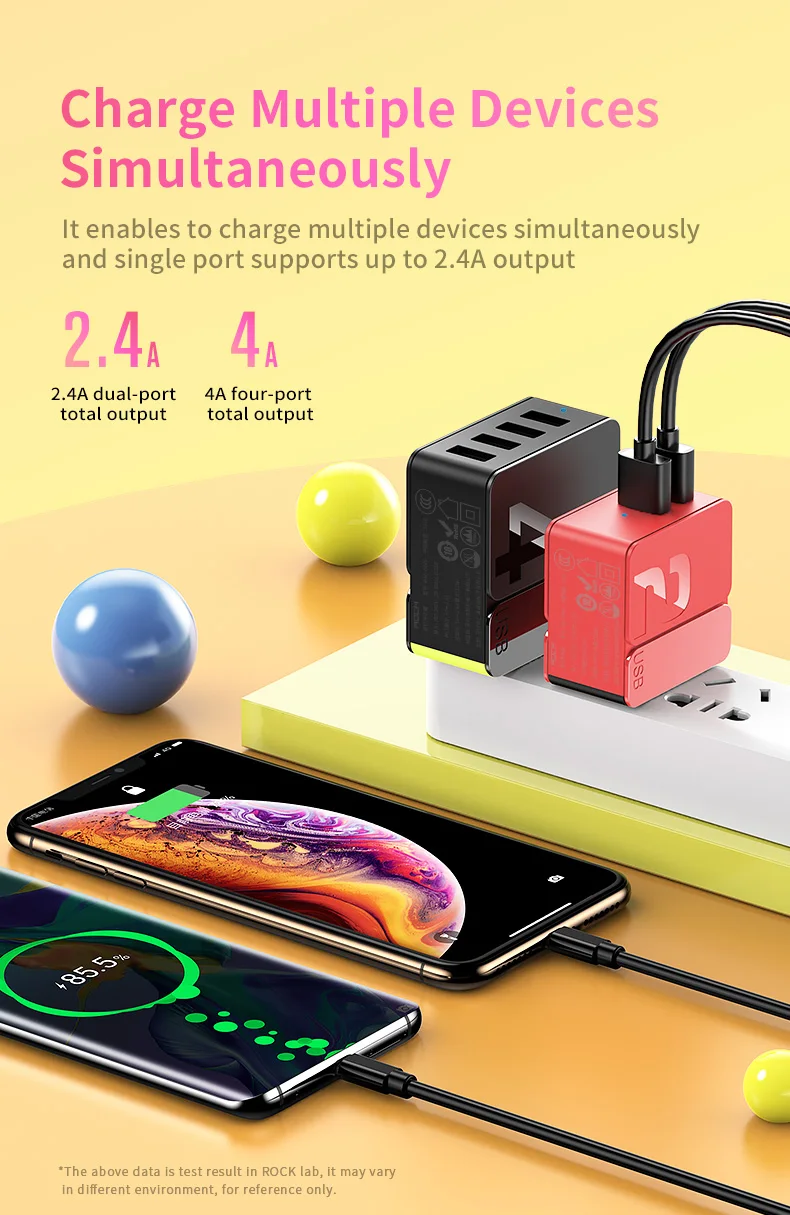 Rock 4 2 USB быстрое зарядное устройство Универсальная Быстрая зарядка дорожный Складной адаптер 5V2. 4A 5V4A EU US вилка для iPhone samsung Xiaomi huawei
