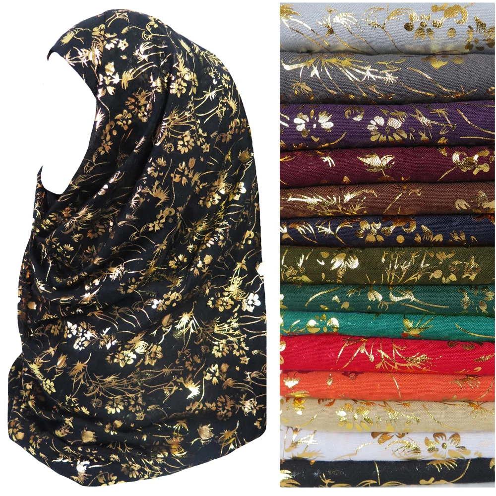 Металлический золотой цветочный узор мусульманский хиджаб шарф платок головной убор