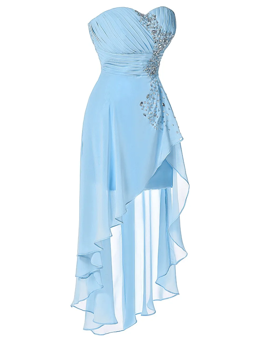 Turquoise Strapless Short Front Long Back Bridesmaid Dress