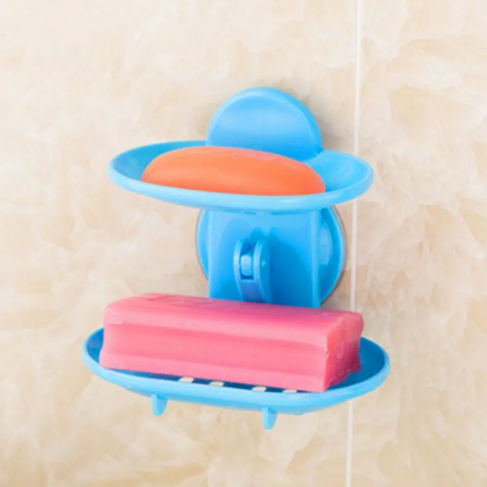 Sucker Creative Soap Dish Double Layers Soap Box Sucker Holder Container