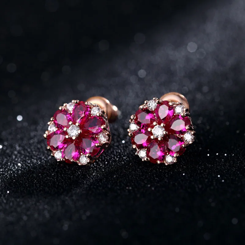 SexeMara, серьги-гвоздики в виде цветка, 925 пробы, серебряные серьги для женщин, розовый кубический циркон, камень, современная мода, ювелирные изделия для женщин, роскошные