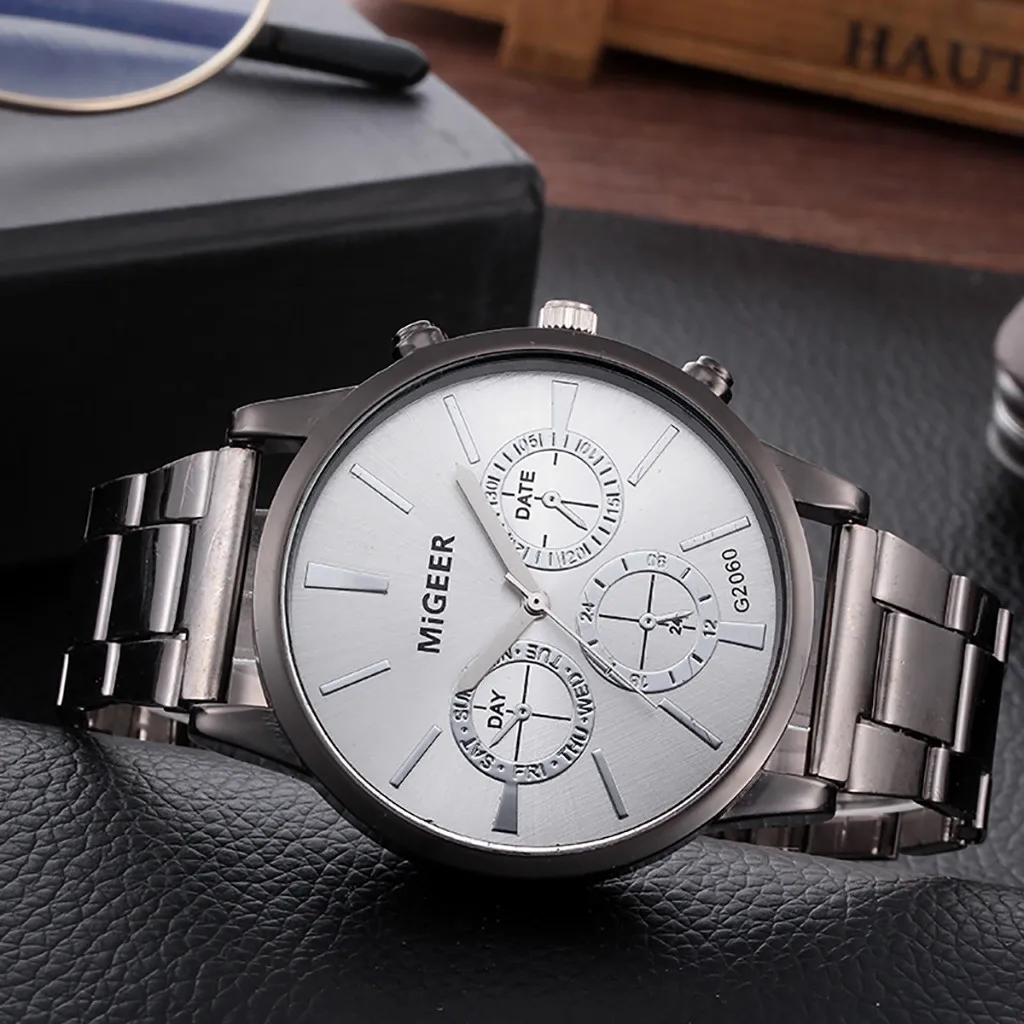 

DISU Men Wrist Watch Crystal Stainless Steel Analog Quartz Watch Man big dial watches for men wristwatch mens