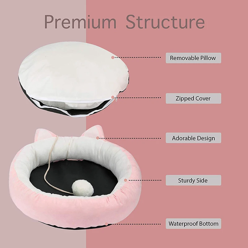 Круглая кошечка для кошки котята щенков и маленьких собак 18,5 дюймов моющаяся Лежанка для питомца с водонепроницаемым дном и бесплатным одеялом