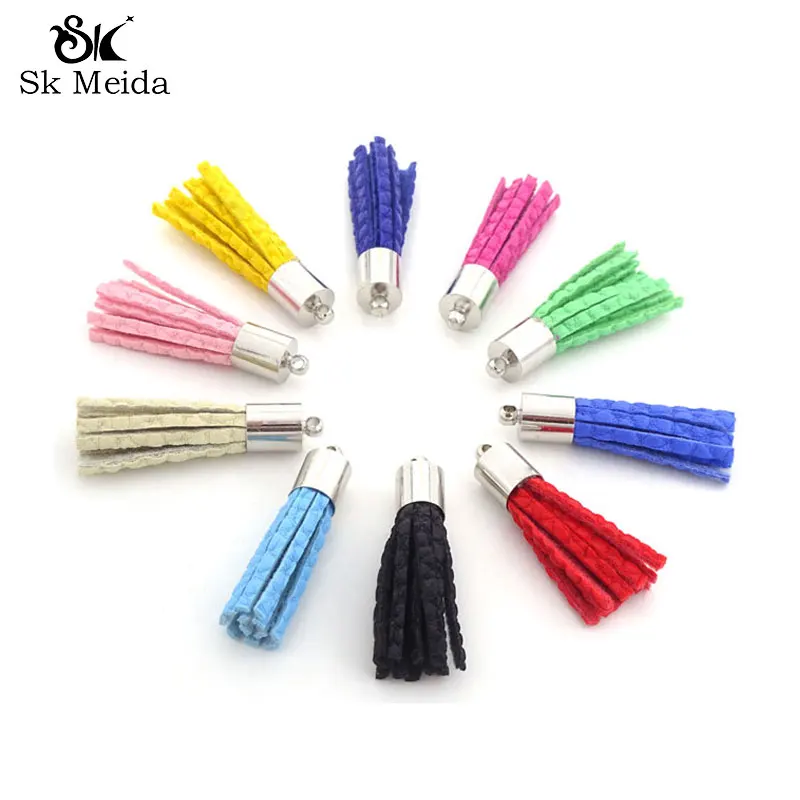 100pcs Bumpy Design PU Leather Tassel For Keychain Cellphone Straps Jewelry Charms 35mm Small Tassels Earring Accessories