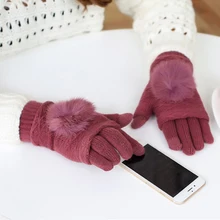 Сенсорный экран перчатки Для женщин зима теплая двойной слой отделимые перчатки без пальцев женский мех кролика пом Англичане варежки Ганц Femme