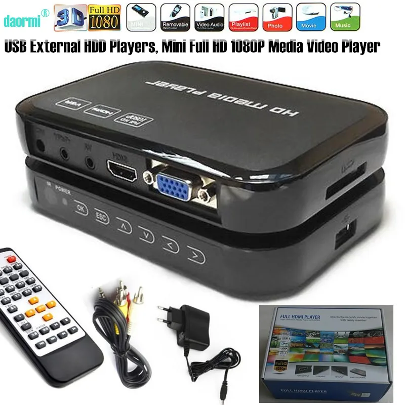 Mini Full HD 1080P USB внешний HDD плеер с SD MMC U диском Поддержка MKV AVI HDMI медиа видео IR