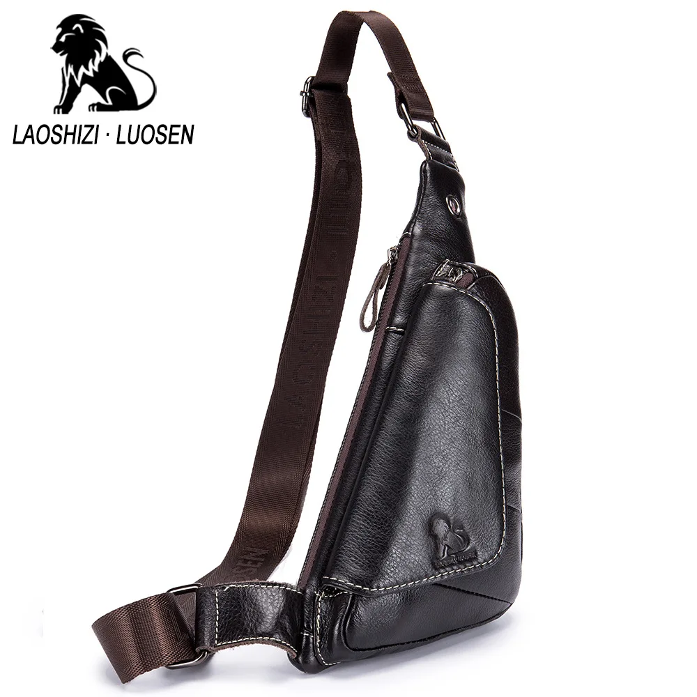 الرجال مثلث جلد الكتف حقائب السفر جلد طبيعي الصدر حقيبة حزام حبال جلدية عارضة الصدر حزمة Crossbody أكياس للرجال