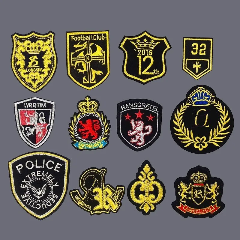 

Golden Police Arm Badges Lion Embroidery Patch Iron On Military Tactical Morale Patches Emblem Appliques Embroidered Badges