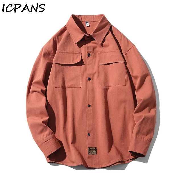 

ICPANS 2019 Autumn Winter Casual Shirt Men's Large Size M-4XL 5XL Loose Vintage Shirt Long Sleeve White Black Gray