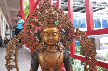 

25 Chinese Buddhism Temple exquisite Copper bronze gild Amitayus Buddha statue 8.02