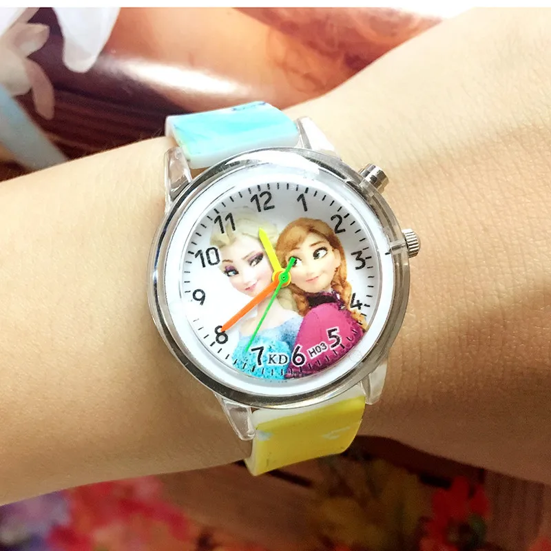 Принцесса Эльза электронный красочный светильник источник для девочек день рождения подарок для детей часы детские наручные часы