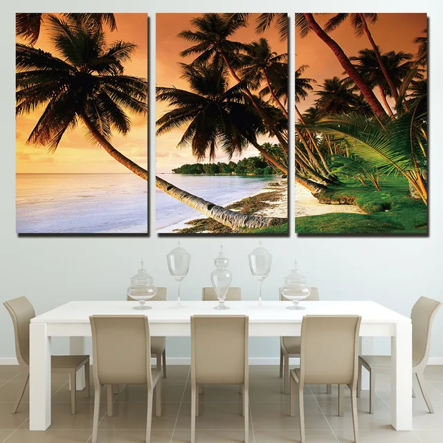 3 piece coast palm trees landscape canvas painting modern printed hd