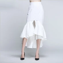 Белая Весенняя короткая длинная Асимметричная юбка с оборками спереди, сексуальная клубная длинная юбка, Женская винтажная юбка в готическом стиле Faldas Mujer Moda