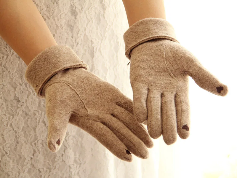 Зимние женские варежки кашемировые перчатки с сенсорным экраном Роскошные шерстяные вязаные рукавицы перчатки полный палец бант в горошек вышитые перчатки A29