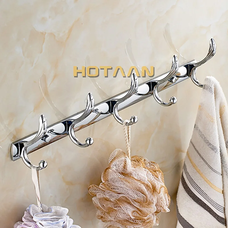 Chrome Plated Bathroom Robe Hook Towel Wall Hooks Kitchen Stainless Steel 5 Hooks Hat Bag Hanger Holder Clothes Hook