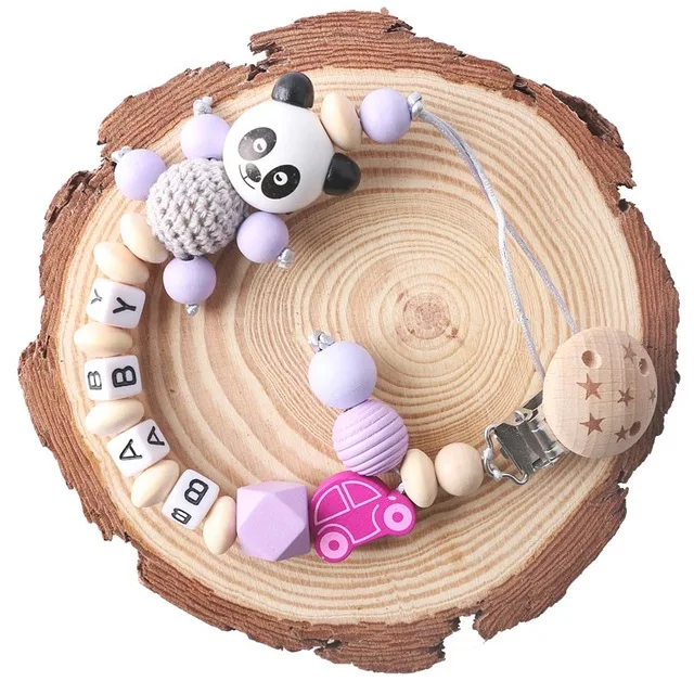 Бука деревянная соска цепи персонализированные имя ручной работы DIY цепочка для прорезывания зубов детский Прорезыватель зубов, пустышка Клип крючком бисера детский продукт - Цвет: Purple Panda