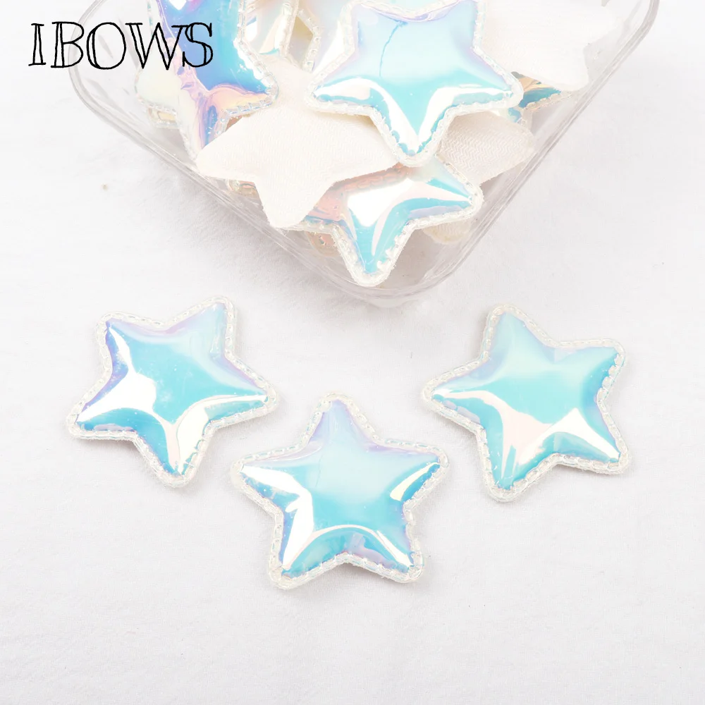 

IBOWS 10Pcs Mirror Stars Appliques Cotton-filled Padded Star Leather Patches For Kid DIY Appliques Girls Head Clips Accessories