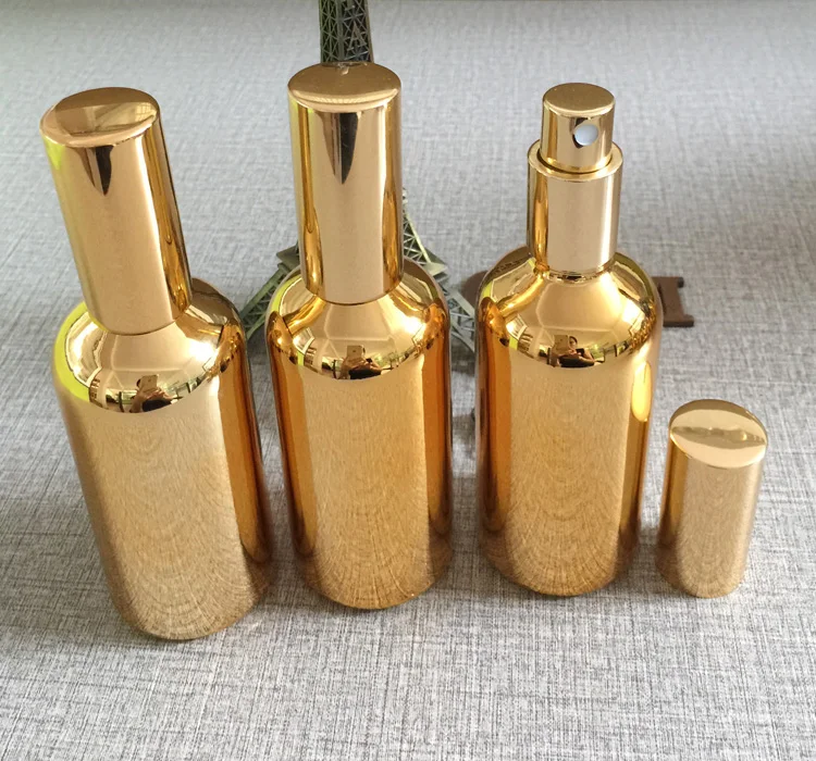 Wholesale fine mist golden 100ml glass spray bottle, 100 ml glass spray bottle for essential oils ,glass spray perfume bottles