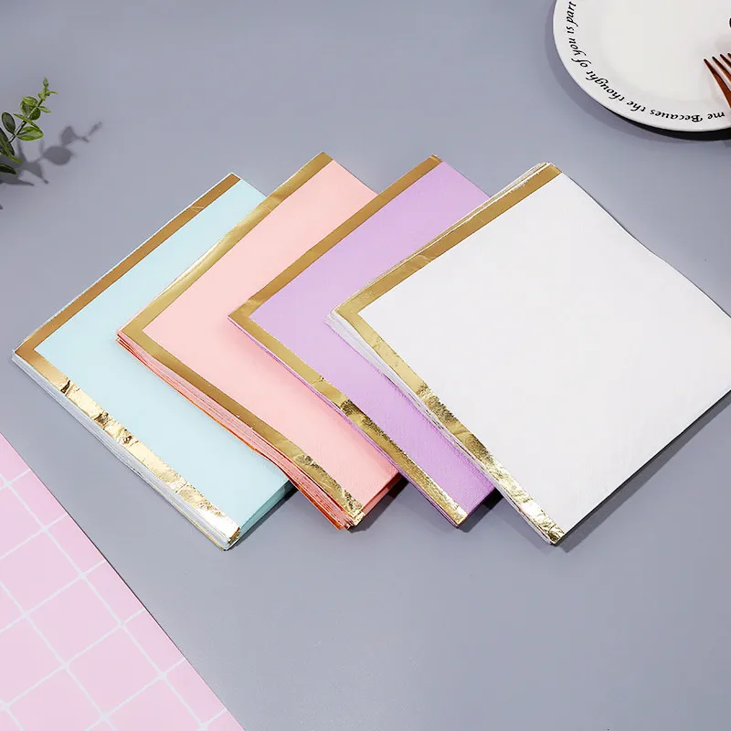 

160pcs Gold Paper Napkins Foil Gold & White Blue Green Tissue Serviette for Baby Shower Anniversary Engagement Party Decorations