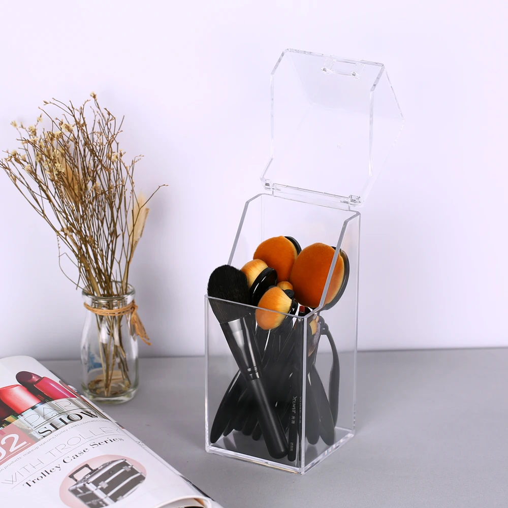 

Clear Acrylic Dustproof Makeup Brush Organizer Cosmetic Organizer Storage Makeup Eyebrow Pencil Storage Holder with Lid