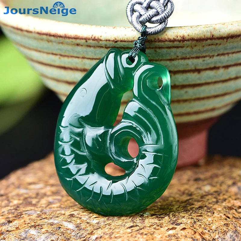 

Wholesale Green Chalcedony Natural Crystal Pendants Three-dimensional Fish Pendant Necklace Lucky for Women Men Crystal Jewelry