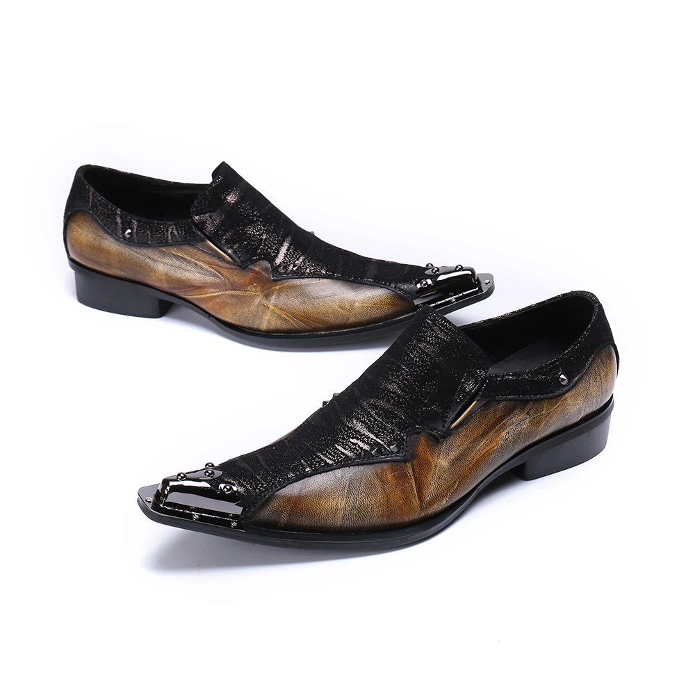 Модные мужские деловые туфли в стиле пэчворк; Туфли-оксфорды из натуральной кожи; свадебные туфли для банкета; Мужские модельные туфли; цвет коричневый