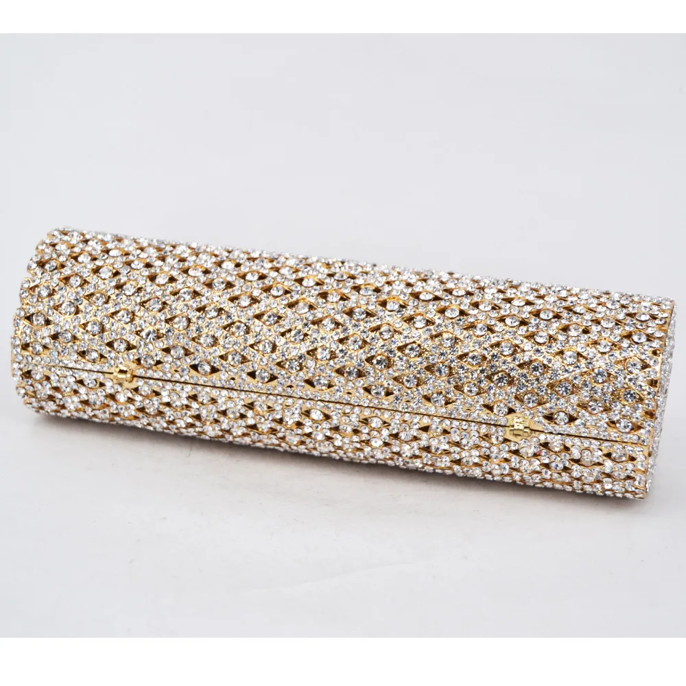 Women Evening Bag Golden Cylindrical Crystal Purse Luxury Clutch Bags Prom purse Silver sparkly diamante banquet bag Bride Wedding Party