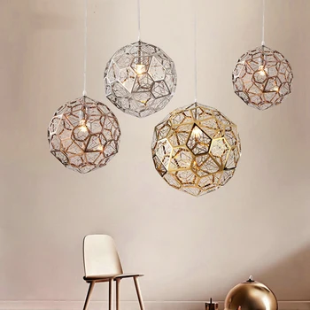 

Post-Modern Loft Craft Cord LED E27 Pendant Light Hollow Stainless Steel Ball Pendant Lamp Fixture Cafe Bar Vintage Luminarias