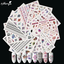 Monja, 12 листов, для дизайна ногтей, этническая серия, смешанный дизайн, переводные наклейки с полным покрытием, наклейки, 3D украшение для ногтей