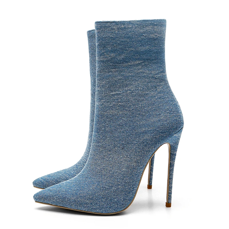 Altos Botas Blue Invierno Blue 2018 Mujeres Finos Calzado Femeninos Nuevos Felpa Tobillo Caliente Denim Talones Zapatos Isnom light Moda Corta Botines Dark 1tOWqqp