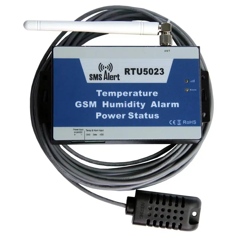 RTU5023 GSM Antenna Temperature Humidity Alarm Power SMS Command For Hospital Storage Greenhouse Power Monitor With 1m Sensor