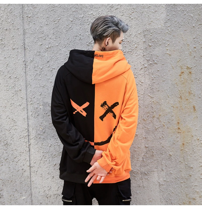 Aolamegs Hooded Sweatshirts Men Women Patchwork Smile Print Hoodie Fashion Casual Hip Hop Streetwear Contrast color Men Clothing (8)