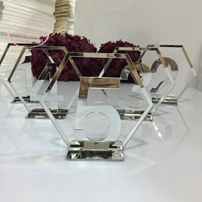 HI9032-01 Acrylic Table Number Cards Silver Mirror Table Numbers for Wedding