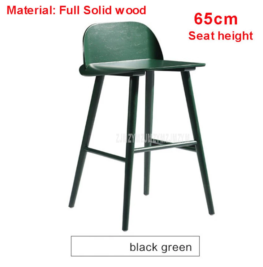 Простой европейский стиль Современный барный стул с 4 ножками 60 см/65 см/75 см высота железа/твердая древесина высокий табурет со спинкой - Цвет: wood-65CM-BlackGreen