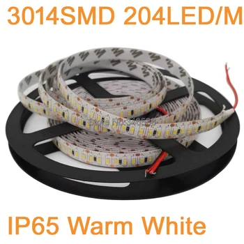 

16.4FT/5M/Roll Super Bright 3014SMD 204led/m 1020LEDs DC12V Flexible LED Strip IP65 Epoxy Waterproof Warm White Color 12mm PCB