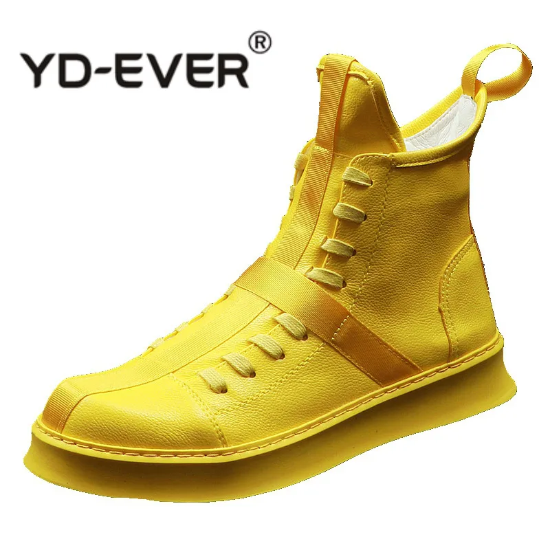 

CuddlyIIPanda Men Fashion Ankle Boots Spring Autumn Leather Thick Bottom Men High Top Shoes Leisure Hip-hop Boots Botas Hombre