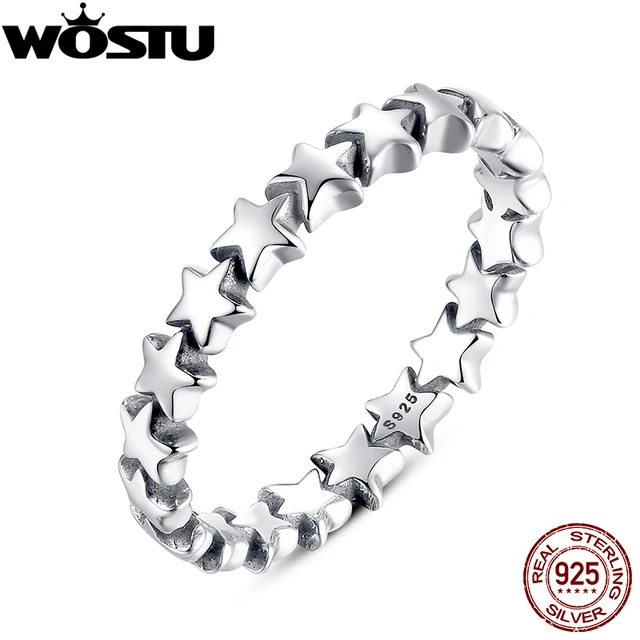 WOSTU 100% Authentic 925 Sterling Silver 6 Style Stackable Party Stars Rings For WOSTU 100% Authentic 925 Sterling Silver 6 Style Stackable Party Stars Rings For