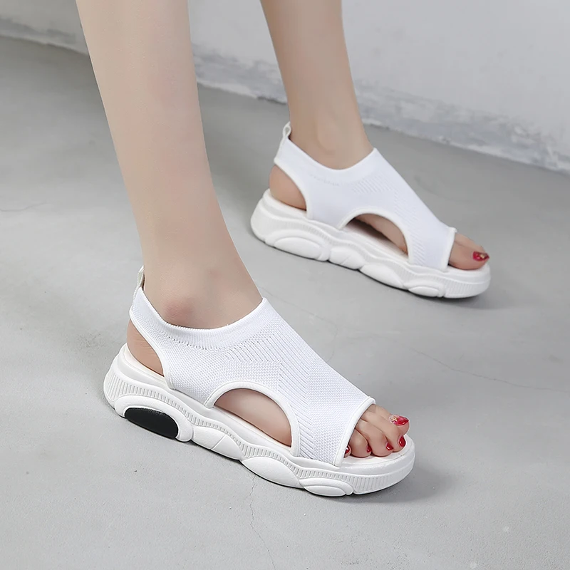 

2019 Fashion Summer New Women Mesh Rome Med Heels Sandals Open Toe Casual Basic Shoes Woman Breathable Slip-on Sandals
