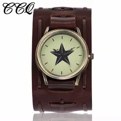CCQ бренд в стиле панк для мужчин звезда циферблат наручные часы повседневное мужской моды Винтаж ремень из коровьей кожи Кварцевые Relogio