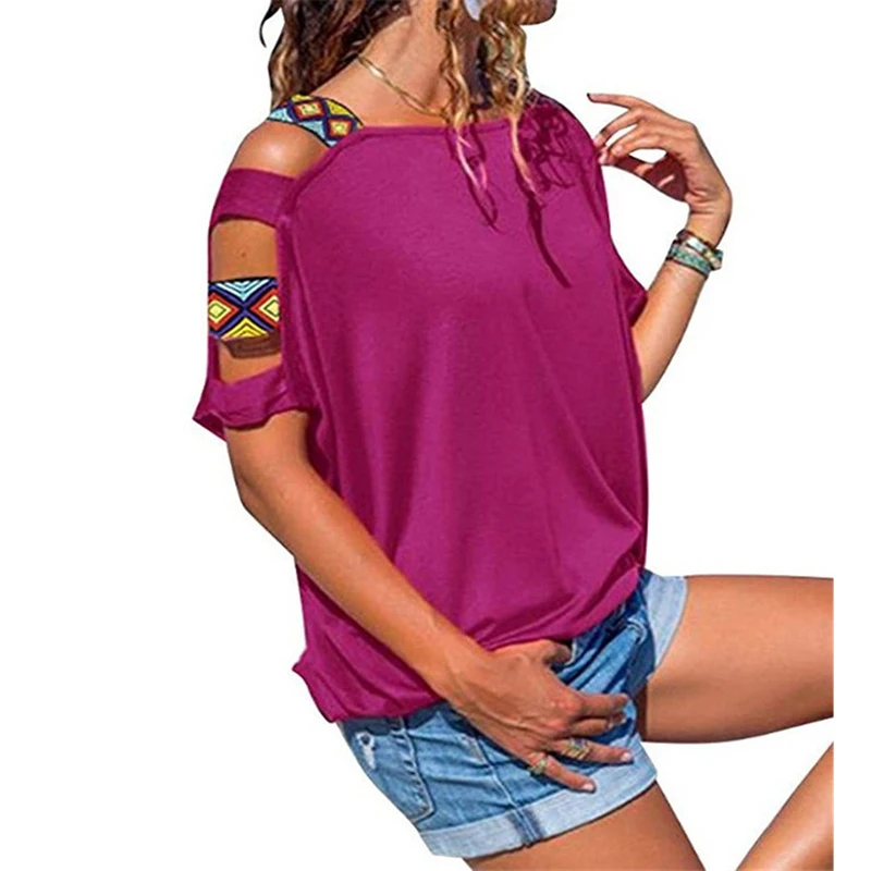 BBYES Hot Summer Female Casual Sleeve Loose Type T-Shirt Tops Women Short Sleeve Strapless Off Shoulder Blouse Plus Size S-2XL