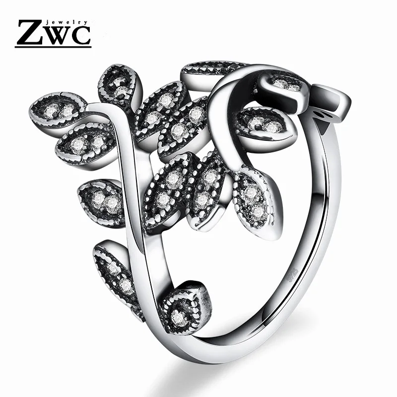 

ZWC Fashion Classic Vintage Leaf Ring for Women Men Party Personality Charm Luxury Cubic Zirconia Ring Jewelry Gift Wholesale