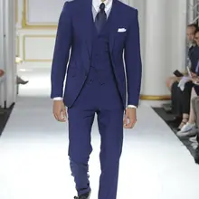 Модный итальянский стиль темно-синий смокинги для жениха, выполненные на заказ, мужские свадебные вечерние костюмы для выпускного вечера, облегающие(пиджак+ брюки+ жилет) terno