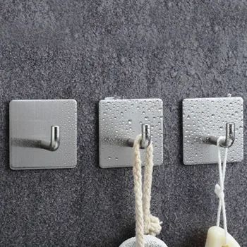 

4Pcs 304 Stainless Steel Bathroom Clothing Hat Bathball Robe Hook Hanger Holder Kitchen Organizer Metal Hook With Strong Glue
